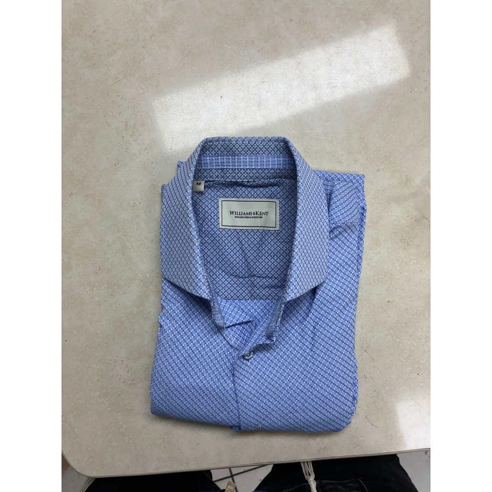 Williams & Kent Mens Blue Jacquard Long Sleeve Button Down Shirt Size M 52604